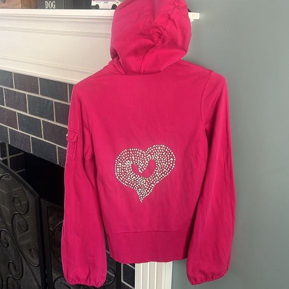 Twisted Heart Bling Y2K VTG Hot Pink Zip Up Hoodie - Picture 7 of 16